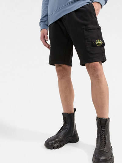 Shop Stone Island Logo-patch Cotton Track Shorts In Black