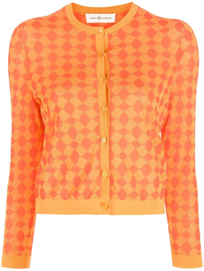 Shop Tory Burch Check-print Cardigan In Orange