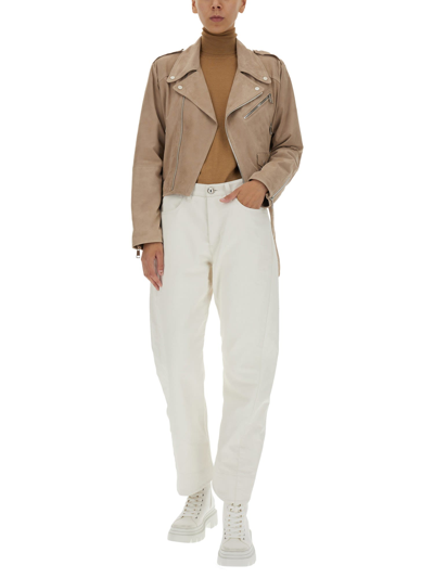 Arma Belted-waist Asymmetrical-zip Jacket In Beige
