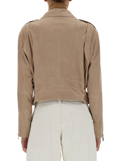 Arma Belted-waist Asymmetrical-zip Jacket In Beige