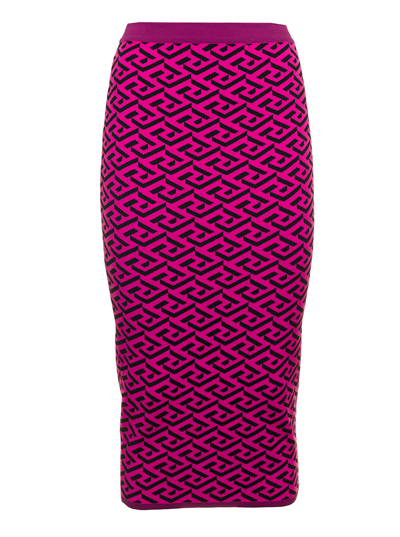 Shop Versace Womans Jacquard Knitted Pink Pencil Skirt In Fuxia