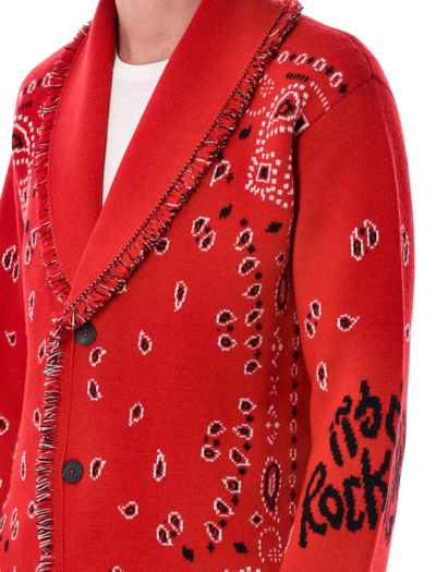 Shop Alanui Bandana Jacquard Icon Cardigan In Red