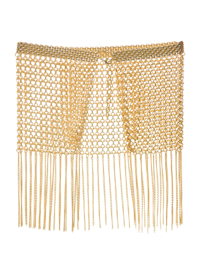 Shop Silvia Gnecchi Womans Chain Miniskirt With Fringes In Metallic