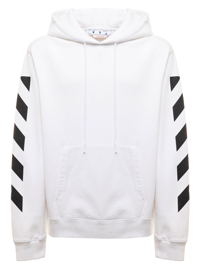 Shop Off-white Off White Mans Arrow Diag Black And White Cotton Hoodie