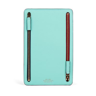 Shop Smythson Multi-zip Case In Panama In Aquamarine