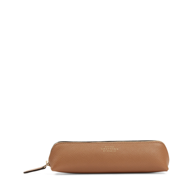 Shop Smythson Pencil Case In Panama In Light Rosewood