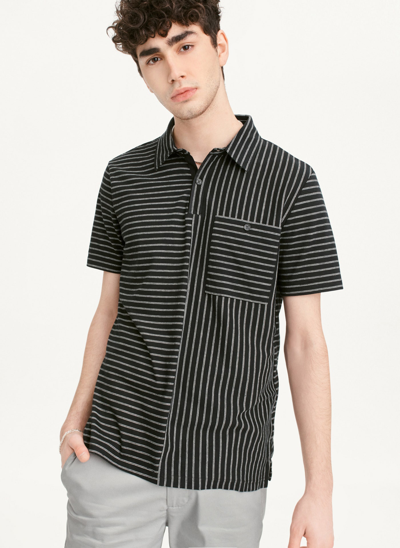 Shop Dkny Men's Slub Jersey Stripe Polo T-shirt In Black
