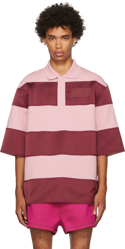 Shop Ami Alexandre Mattiussi Pink Organic Cotton Polo In Pale Pink/burgundy/6