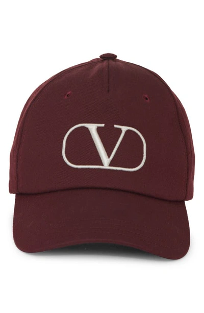 Shop Valentino Vlogo Cotton Baseball Cap In Deep Bordeaux/avorio