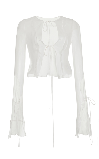 Shop Christopher Esber Tie Front Silk Chiffon Shirt In White