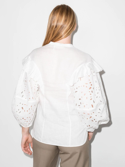 Shop Chloé Broderie-anglaise Ruffled Blouse In Weiss