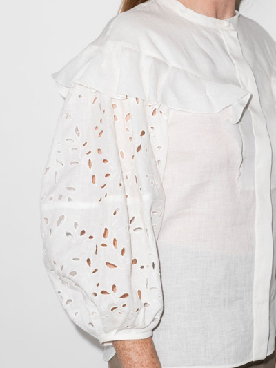 Shop Chloé Broderie-anglaise Ruffled Blouse In Weiss