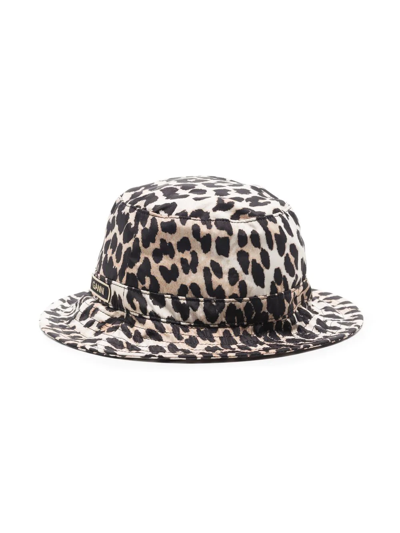 Shop Ganni Leopard-print Bucket Hat In Braun