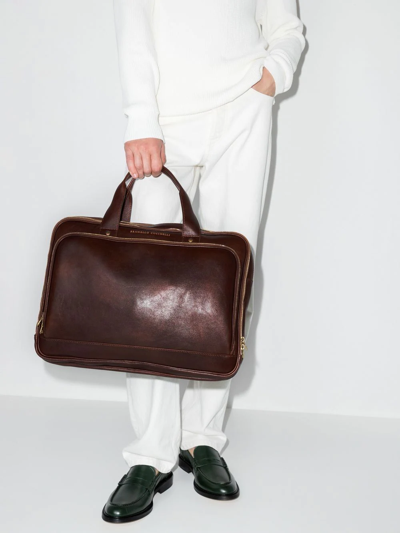 Shop Brunello Cucinelli Logo-stamp Leather Briefcase In Braun