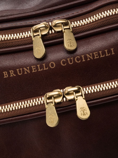 Shop Brunello Cucinelli Logo-stamp Leather Briefcase In Braun