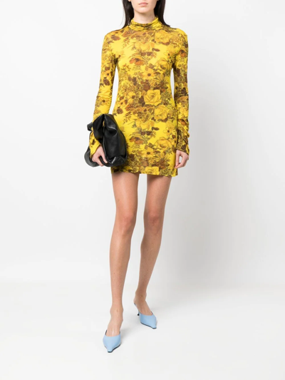 Shop Kwaidan Editions Floral-print Mini Dress In Yellow