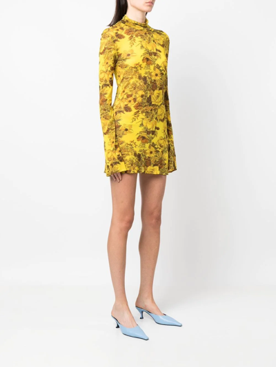 Shop Kwaidan Editions Floral-print Mini Dress In Yellow