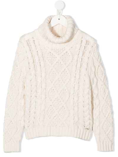 Shop Chloé Polo-neck Cable-knit Jumper In Weiss