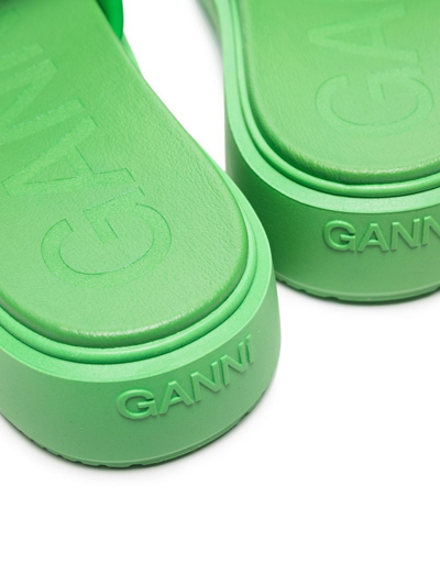 Shop Ganni Logo-embossed Slide Sandals In Grün