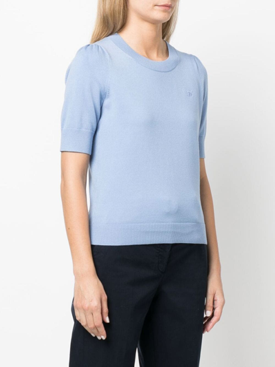 Shop Tommy Hilfiger Short-sleeve Knitted Top In Blue