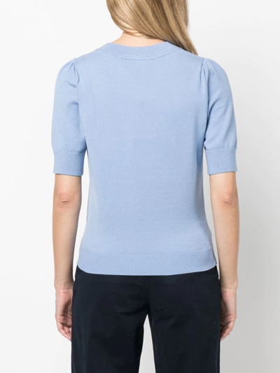 Shop Tommy Hilfiger Short-sleeve Knitted Top In Blue