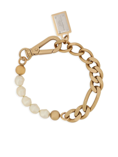 Shop Dolce & Gabbana Pearl-embellished Chain-link Bracelet In Gold