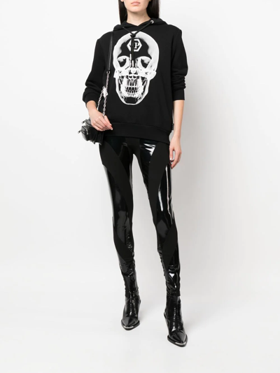 Shop Philipp Plein Contrasting Panel Leggings In Black