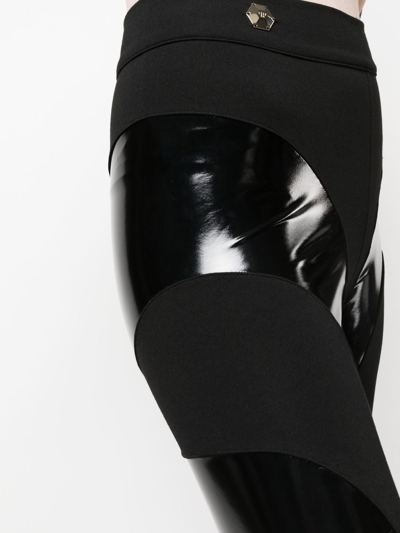 Shop Philipp Plein Contrasting Panel Leggings In Black