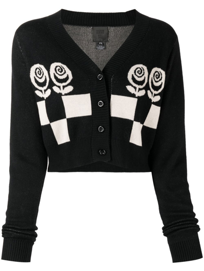 Shop Anna Sui Intarsia-knit Cropped Cardigan In Schwarz