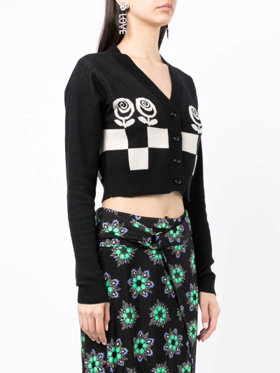 Shop Anna Sui Intarsia-knit Cropped Cardigan In Schwarz