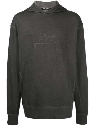 Shop A-cold-wall* Embossed-logo Long-sleeve Hoodie In Grau