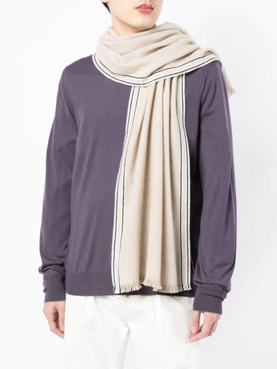 Brunello Cucinelli Striped-border Cashmere Scarf In Nude