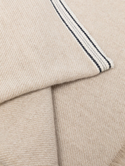 Brunello Cucinelli Striped-border Cashmere Scarf In Nude