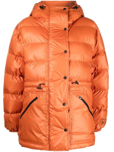 Shop Adidas By Stella Mccartney Padded Hooded Coat In Orange