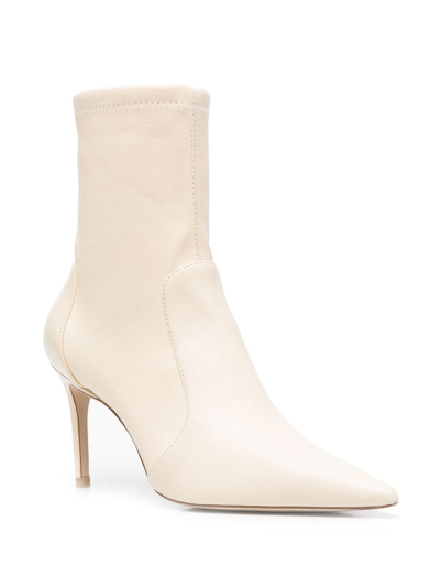 Stuart Weitzman Pointed Toe 85mm Leather Sock Boots In Nude
