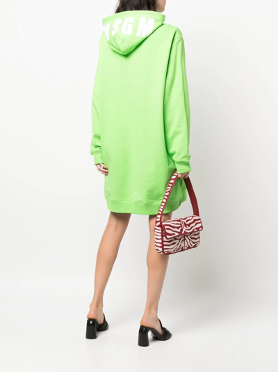 Msgm Logo-print Hooded Jumper Dress In Grün