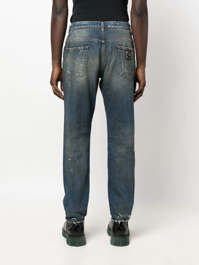 Shop Dolce & Gabbana Distressed Straight-leg Jeans In Blau