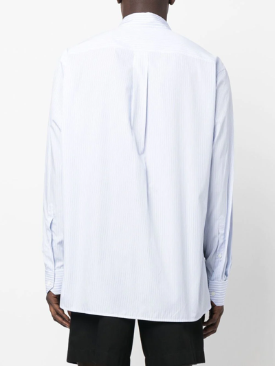 Shop Valentino Pinstripe Logo-embroidered Shirt In Weiss