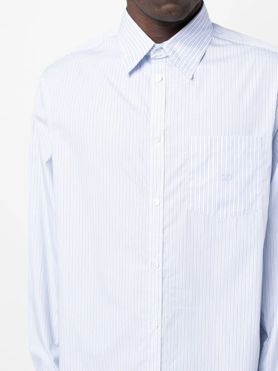 Shop Valentino Pinstripe Logo-embroidered Shirt In Weiss