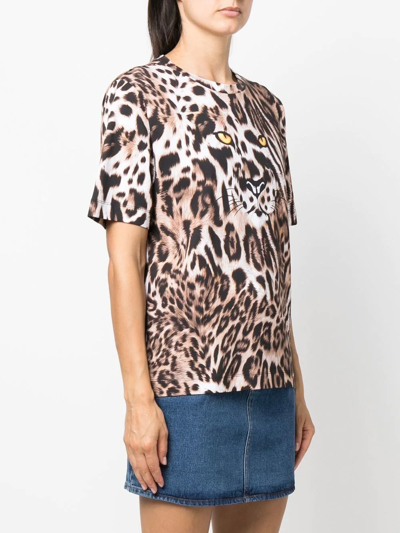 Shop Boutique Moschino Leopard-print T-shirt In Nude