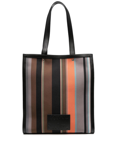 Shop Paul Smith Logo-patch Striped Tote Bag In Braun