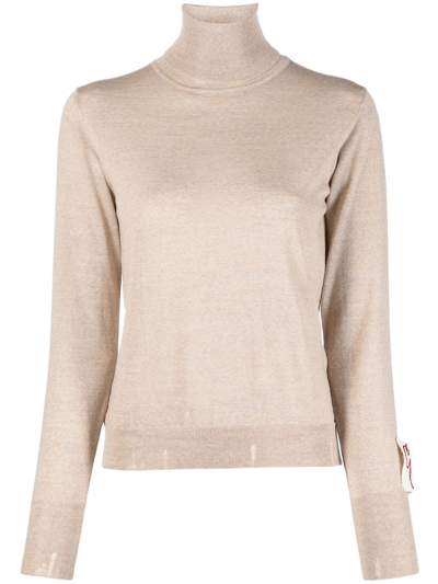 Shop Golden Goose Distressed Roll-neck Virgin Wool Jumper In Neutrals