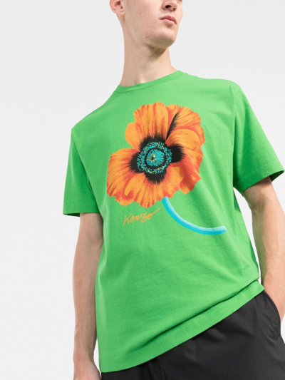 Shop Kenzo Poppy-print Oversized T-shirt In Grün