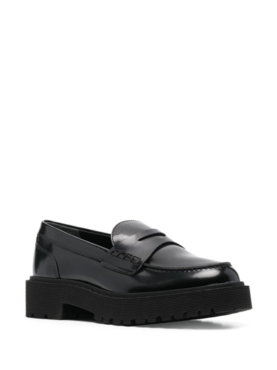 Hogan H543 Moccasins In Brushed Leather In Schwarz