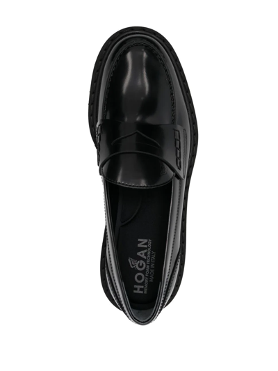Hogan H543 Moccasins In Brushed Leather In Schwarz