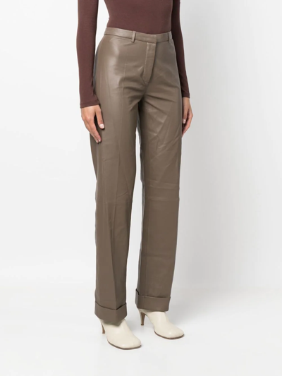 Shop Federica Tosi Flared Leather Trousers In Grau