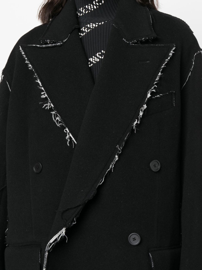 Shop Balenciaga Double-breasted Frayed-edge Coat In Schwarz