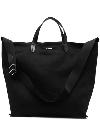 Shop Jil Sander Logo-print Tote Bag In Schwarz