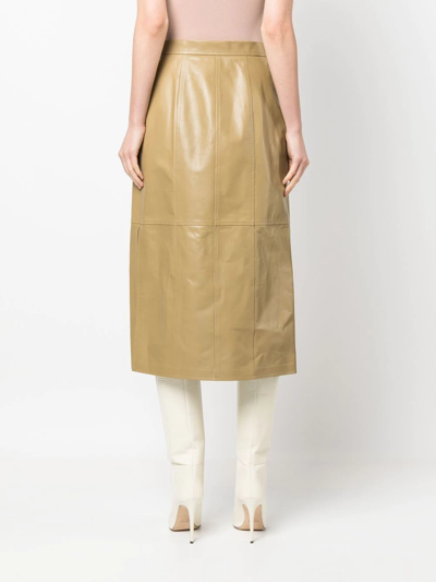 Shop Jil Sander Leather A-line Pencil Skirt In Braun