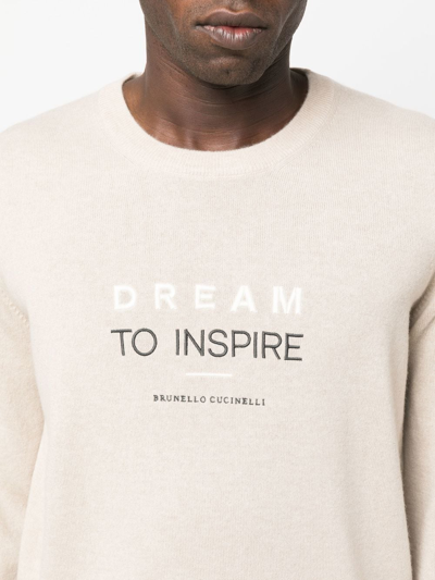 Shop Brunello Cucinelli Logo-print Cashmere Sweatshirt In Nude